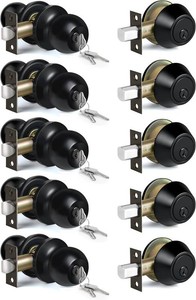 $66 BESTTEN 5 Pack Exterior Door Knob with Key Lock and Deadbolt, Keyed Alike