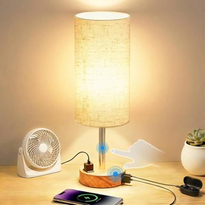 Table Lamp for Bedroom, High-Sensitivity Touch, AC Outlet, USB AC
