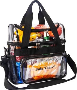 $27 Stadium Approved Double Decker Crossbody Clear Work bag Transparent PVC Lunch Tote Makeup Travel Kit Organizer Bag On Go Clear Lunch Shoulder Bag for Sport Event Concert Correctional Officer