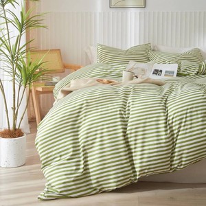$59 Striped Comforter Set Queen Size 3 Pieces Lightweight Striped Bedding Comforter Set Green White Stripes Pattern Farmhouse Bed Set Soft Fluffy Comforter with 2 Pillowcases for All Seasons Queen Size