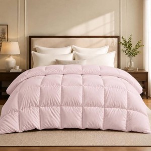 $110 All Season Goose Feather Down Fiber Comforter King Size, Pink, 104X88