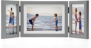 $27 3 Vertical Horizontal 4X6 and 5X7 Picture Frames Hinged Folding Photo Frames in Gray for Wall Hanging or Tabletop Standing, Made of Pine Wood with Real Glass P-467546-HUI
