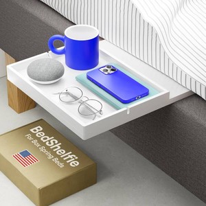 $43 BedShelfie Bedside Shelf for Dorm Room - White Wood Slide