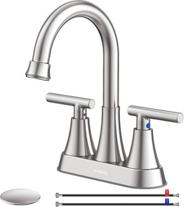 $38 Bathroom Faucet, Hurran 4 inch Centerset 2-Handle Lead-Free, Brushed Nickel