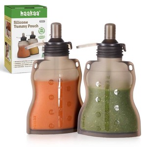 $25 haakaa Silicone Yummy Pouch, Reusable Baby Food Pouch, 4.5oz, 2PK, Grey