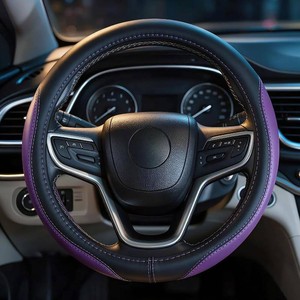 SHIAWASENA Car Steering Wheel Cover 15 Inch Microfiber Leather Black&Purple