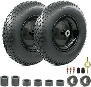 $54 2-Pack of 4.804.00-8 Pneumatic Tire and Wheel,2PR (Air Filled)- 58or 34 Powdered Metal bushings and 3or 6Center Hub,for Wheelbarrow,Garden and Utility Cart,Trolley,Wagon and More (MYTT4008-2)