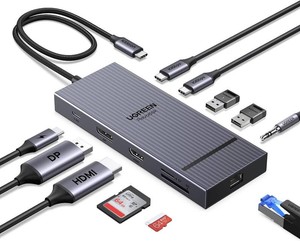 $55 UGREEN USB C Docking Station Dual Monitor, 11-in-1 Dock with HDMI and DP