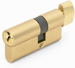 $30 Offset Euro Profile Lock Cylinder with Thumb Turn Fits for Pella Storm Door 2-Bolt Lock, Includes 3 Solid Brass Keys (1, Polished Brass)