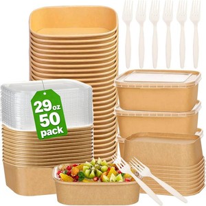 $31 50 Pack 29Oz Disposable Meal Prep Containers With Lids and Forks-Disposable Kraft Paper Bowls-to go food containers-Microwavable and Freezer Safe Take Out Containers