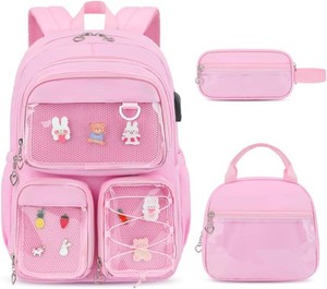 $22 ACESAK 3PCS Girls Backpack Set - Kawaii Ita Backpack Pins with Lunch Bag