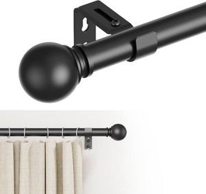 $20 GXOACKJ Curtain Rods for windows 48-84to93 inch, 1 inch Diameter Decorative Matte Black Adjustable Heavy Duty Metal Curtain Rod set with Brackets