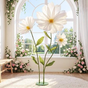 $56 6ft White Giant Flowers for Decoration with Stand,Fake Silk Daisy