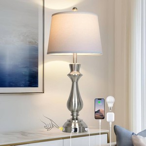 $60 Cinkeda Silver Touch Lamps for Night Stand - 29.5 Tall Bedside Lamp with USB CA, 3 Way Dimmable Bedroom Lamps, Brushed Nickel Table Lamps for Living Room,Single Silver