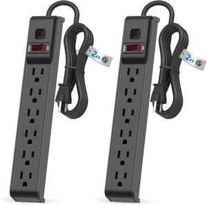 6 Outlet Power Strip Surge Protector, 2 FT Extension Cord with Overload Protection, Wall Mountable for Home and Office, 600J, 15A1875W, ETL Listed, 2 Packs