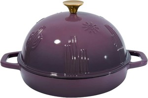 $45 Flavehc Bread Oven Cast Iron Bread Dutch Oven with Cloche Lid for Bread Baking Magenta Enameled Cast Iron Bread Oven with Dome Lid for Sourdough, 9.8 Inches