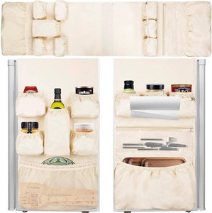 ChezMax Mini Fridge Organizer Dorm Essentials - Over the Fridge Caddy Organizer, Dorm Room Storage, Mini Refrigerator Dust Cover Top with 12 Extra Large Fabric Pockets for Office Kitchen Home, White