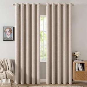 $61 MIULEE 100% Blackout Linen Curtains for Bedroom 62x96 Inches Natural Beige