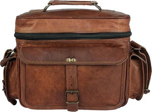 $58 Leather Messenger Bag for Camera - Vintage Shoulder Satchel Camera Bag for DSLR, Canon, Nikon, Fuji Cameras - Travel, Portable Photography Bag