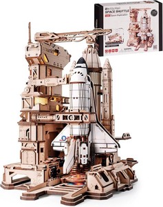 $59 ROBOTIME 3D Space Shuttle Wooden Puzzle for Adults, Dynamic Rocket Launch Model Building Kits with Lights, AS Home Desktop Decoration for Men Gifts (446 Pieces,8 Hours Finished)
