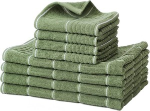 $23 Glynniss Kitchen Towels and Dishcloths Set, Four Dish Towels 16x26 Inches, Four Absorbent Dish Cloths for Washing Dishes 12x12 Inches, Cleaning and Drying for Everyday Use Pack of 8 (Green)