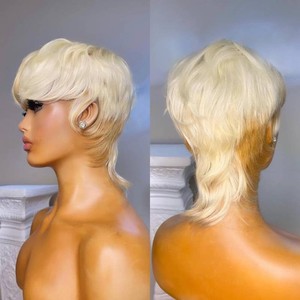 $22 Short Pixie Cut Wig for Women Layered Blonde #613 with #30 Light Brown Synthetic Wig None Lace Frontal Mullet Wigs High-light Colored Throw On and Go Wigs
