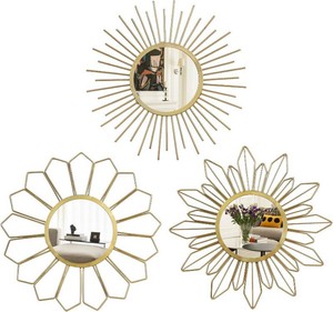 $22 hogardeck Metal Mirrors Wall Decor - 3 Pcs 11 Metal Sunburst Flower Wall Mirrors Home D cor, Decorative Hanging Wall Art for Living Room, Bedroom, Kitchen, Bathroom, Entryway