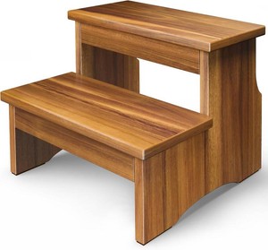 $46 FANATU Wooden Two Step Stool for Adults, Heavy Duty Acacia Wood Bed Step
