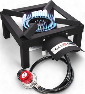 $40 GasOne High Pressure Single Propane Burner - Outdoor Cooking with Heat Shield and Guard   Propane Burner Head for Camping, Tailgating, Seafood Boil, Home Brewing - Patented
