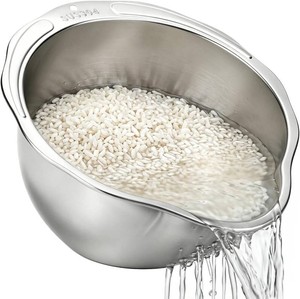 Palksky Rice Strainer & Rice Washing Bowl Stainless Steel - 5.6 Qt Professional Fine Mesh Rice Washer for Kitchen - Heavy Duty Rice Rinser, Cleaner & Drainer Colander for Quinoa, Grains & Fruit
