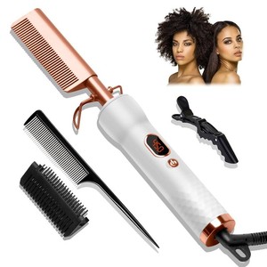 $33 Hot Comb for Wigs Human Hair,Curling Iron with 12 Temp Settings Heating Up to 450 F,Pressing Combs 110-240V Straightening Comb for CurlStraight