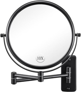 $24 Wall Mounted Makeup Mirror - 1X10X Magnifying Mirror for Wall, 8 Inch Double Sided 360  Swivel Extendable Bathroom Mirror for Shaving, Black