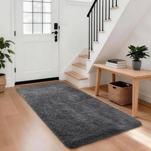 $30 Ophanie Runner Rug for Hallway, 3x6 Washable Non-Slip Fluffy Soft Bedside Rugs, Bedroom Living Room Shaggy Carpet for Kids Girls Boys Dorm Nursery Decor Aesthetic, Grey with Over 99 pcs Pile fibers