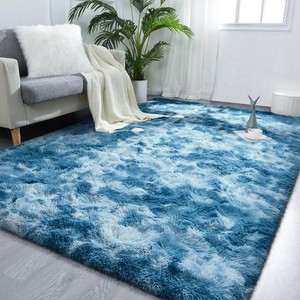 $29 FlyDOIT Large Area Rugs for Living Room, 4x6 Feet Tie-Dyed Dark Blue Shaggy Rug Fluffy Throw Carpets, Ultra Soft Plush Modern Indoor Fuzzy Rugs for Bedroom Girls Kids Nursery Room Dorm Home Decor