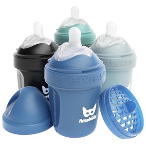 $24 Herobility Anti-Colic Baby Bottles 5 fl oz140 ml - Pack of 4 Newborn Baby Bottles, Slow Flow Plastic Bottles, Breast-Shaped Teat for Breastfed Babies - Multicolor - Denim, Black, Dusky Green, Gray