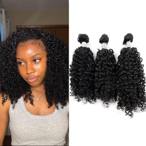 EV&ET Kinky Curly Bundles Quick Weave Synthetic Hair 16 18 20 Inches 3 PiecesPack Soft Heat Resistant Human Hair Sew in Extensions for Black Women Natural Black