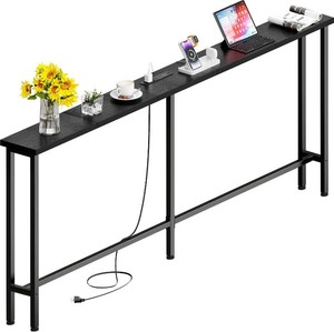 $60 GRLEAF 70 Sofa Table with Built-in Power Strip (2 AC Outlets & 2 USB Ports)   4.9ft Power Cord, Metal Frame, Easy Assembly, Long Couch Table Behind Sofa, Hallway, Living Room and Home Office  Black
