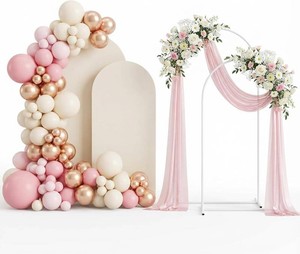 $52 Wedding Arch Backdrop Stand and Cover Set(7.3FT,6FT) Set of 2,Metal Balloon Arch Stand Frame for Wedding Birthday, Party, Baby Shower, Christmas Anniversary,Beige