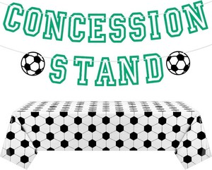 Oudain 2 Pcs Concession Stand Sign Banners Soccer Party Decoration Set First Year Down Birthday Decorations Soccer Disposable Tablecloth Touchdown Party Favor for Game Day Supplies (Stylish)
