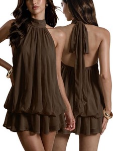 $41 Womens Summer Dresses Halter Tie Mini Dress with Built-in Shorts Size Medium