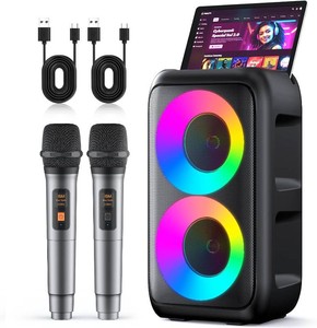 $45 Karaoke Machine, Bluetooth Speaker with 2 Wireless Microphones Adults Kids