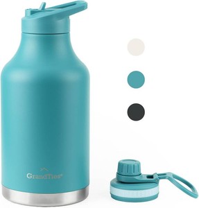$32 GrandTies 2 Lids Sports Insulated Water Bottle, 64oz, Atlantis Blue