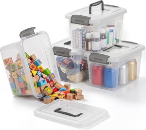 $23 Citylife 4 Packs 6 QT Storage Bins with Lids Clear Plastic Bins with Grey Handle Stackable Storage Containers for Organizing