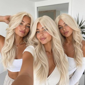 $22 Wigs 26 Wavy Wig With Bangs PuffPro Voluminous High Crown Wigs for Women,4x4 Parting Realistic Scalp,Clean Girl AestheticOffice Siren Versatile Styles (Milky Platinum Blonde)
