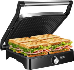 $50 OSTBA Panini Press Grill, 4-Slice Sandwich Maker with Nonstick Plates (The back right hinge is broken but still powers on and warms up)