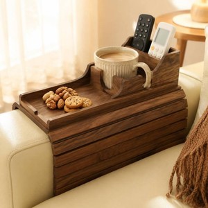 $30 Acacia Couch Armrest Table, Over the Couch Arm Tray with Removable Couch Cup Holder, 2 in 1 Design Foldable Armchair Couch Caddy and Sofa Drink Cup Holder for Home Essentials Decor Hack