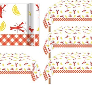 $22 party greeting 51inch x 100ft Crawfish Tablecloth Crawfish Boil Party Supplies Lobster Plastic Table Cover Summer Crayfish Tablecloth White and Red Table Cloth for Crayfish Seafood Boil Decor