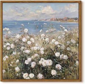 InSimSea Square Canvas Wall Art 12x12 Coastal Rose Floral Oil Painting