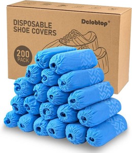 $30 200 Pack Disposable Shoe Covers, X-Larger Size Shoe Booties Disposable Non Slip, Blue Shoe Covers for Indoors - Floor and Carpet Protectors Shoe Coverings, One Size Fits Most