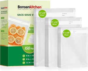 $23 Bonsenkitchen Vacuum Sealer Bags, 150 Count, BPA Free, Food Storage